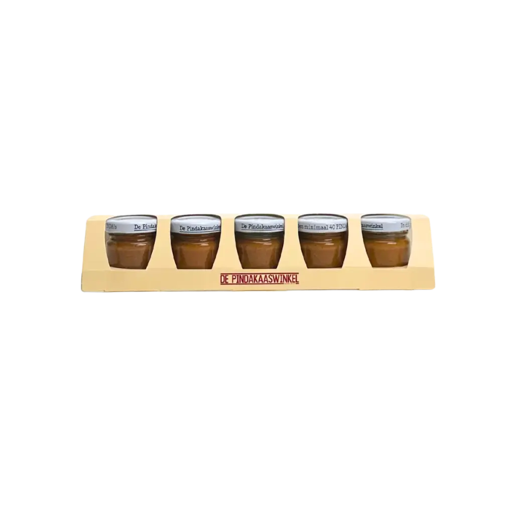 Pindakaas proefpakket met 5 smaken in mini potjes (giftset)